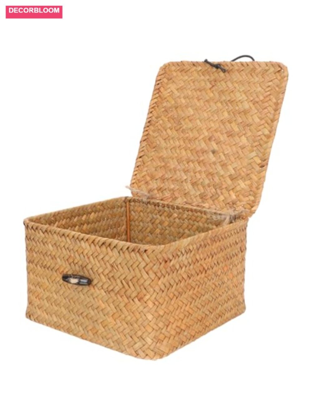 Rattan Basket with Lid Woven Seagrass Storage Box Rectangular Napkin Holder